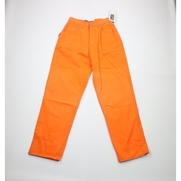 NOS Vtg 90s Streetwear Mens 32x34 Baggy Loose Fit Wide Leg Denim Jeans Orange